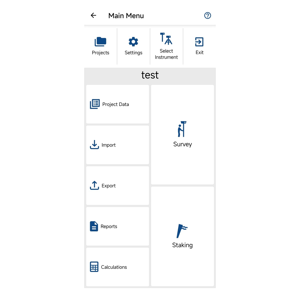 Logiciel MicroSurvey FieldGenius — menu principal